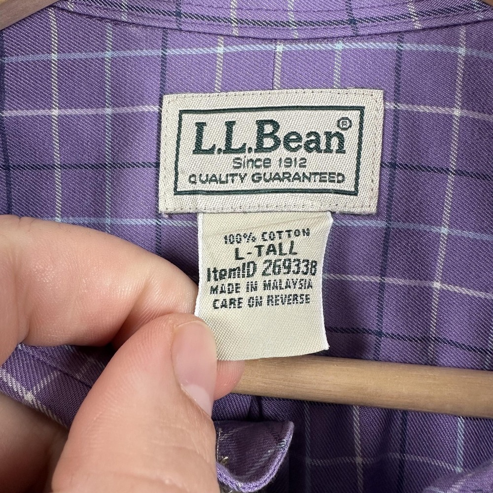 LL‎ Bean Shirt Mens LT Purple Check Long Sleeve Wrinkle Free Traditional Cotton - Picture 4 of 13